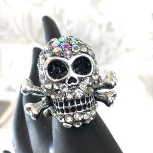 Skull Crossbones Rhinestone Pirate Halloween Ring NOS NWOT